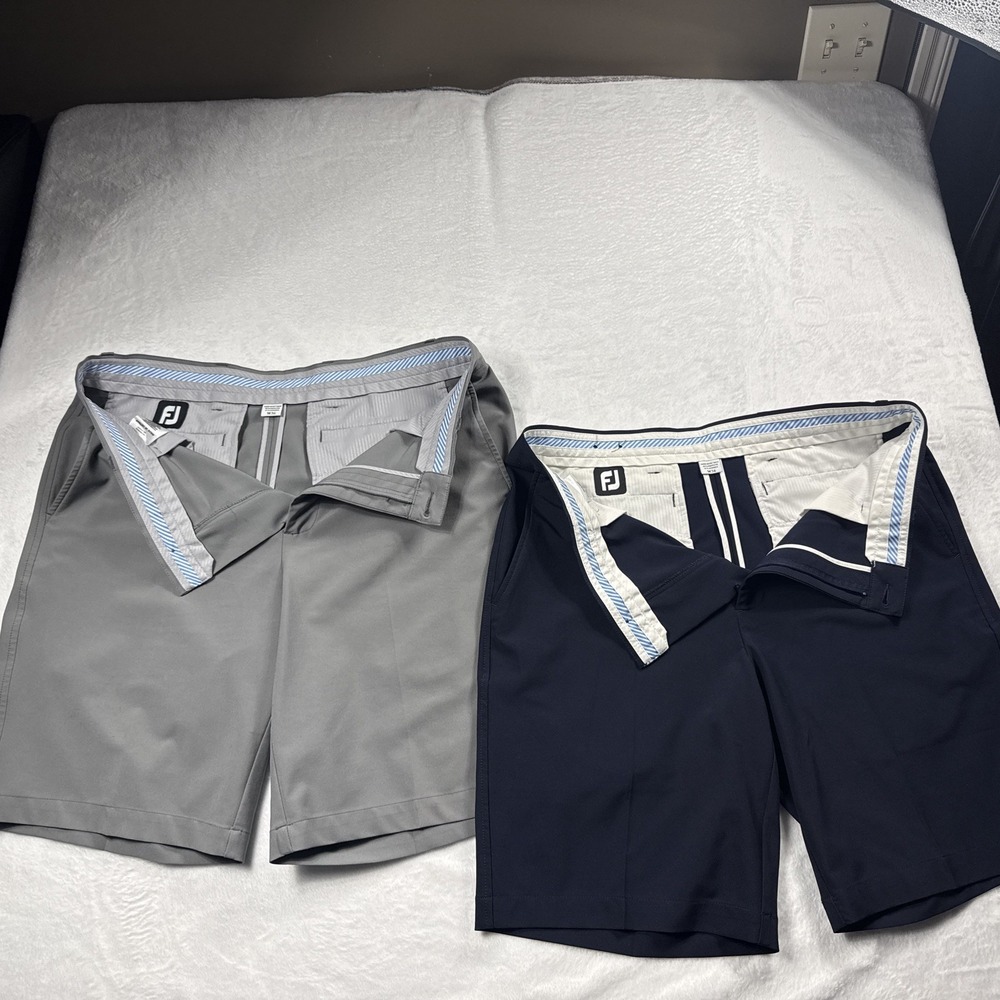 NWOT FootJoy LOT OF 2 Golf Performance Shorts 36x9" Flat Front Chino Blue & Gray